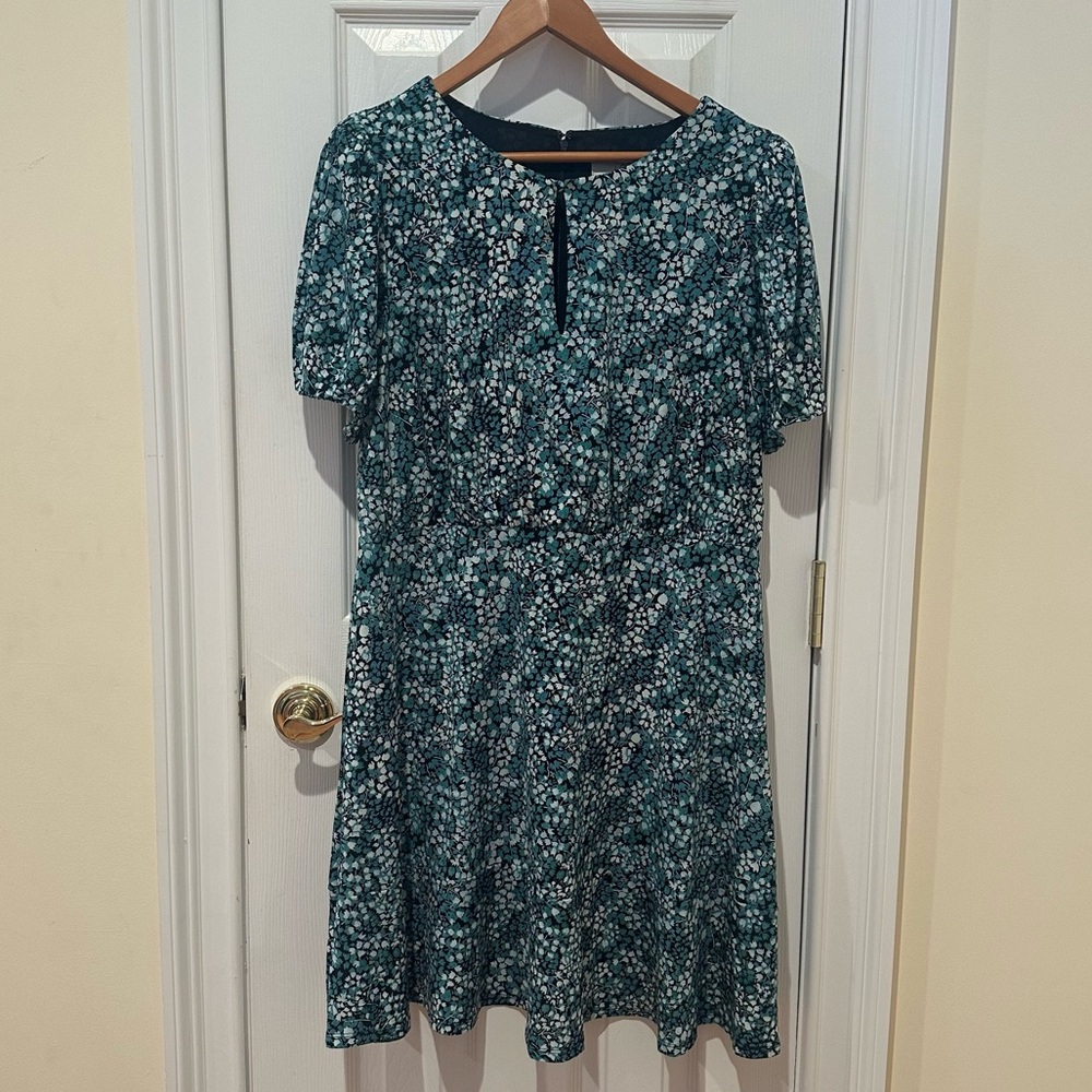 LOFT Floral Blue-Green Dress, Size 12